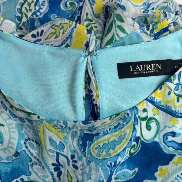 Lauren Ralph Lauren Dress Size 10 Blue Paisley Georgette Shift Ruffle Nautical - Picture 8 of 10